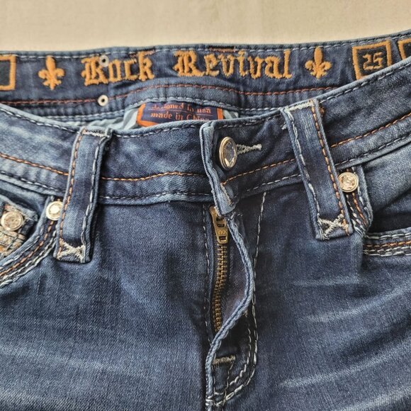 Rock Revival Loreen Women's Mid Rise Bootcut Dark Wash Jeans Size 25 - Picture 5 of 12